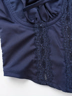 Royal Blue Lace Trim Corset Top With Steel Boning And Bow Shaped Double Shoulder Straps