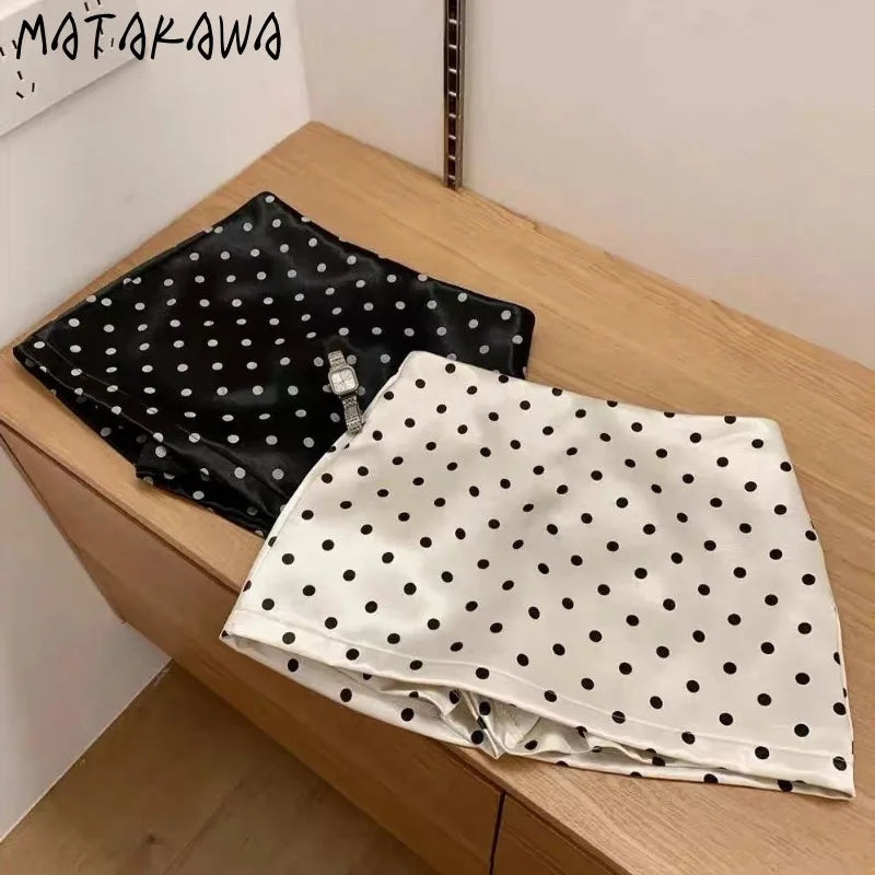 Satin Polka Dot A-Line Skirt Low Waist