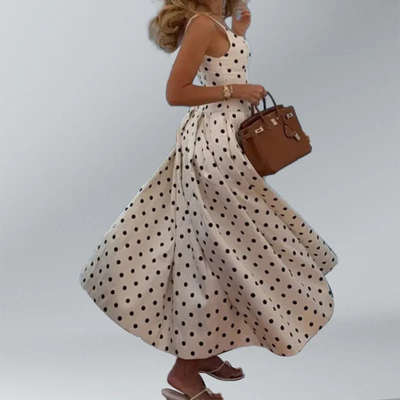 Long Polka Dot Dress With Retro Tube Top And Skirt