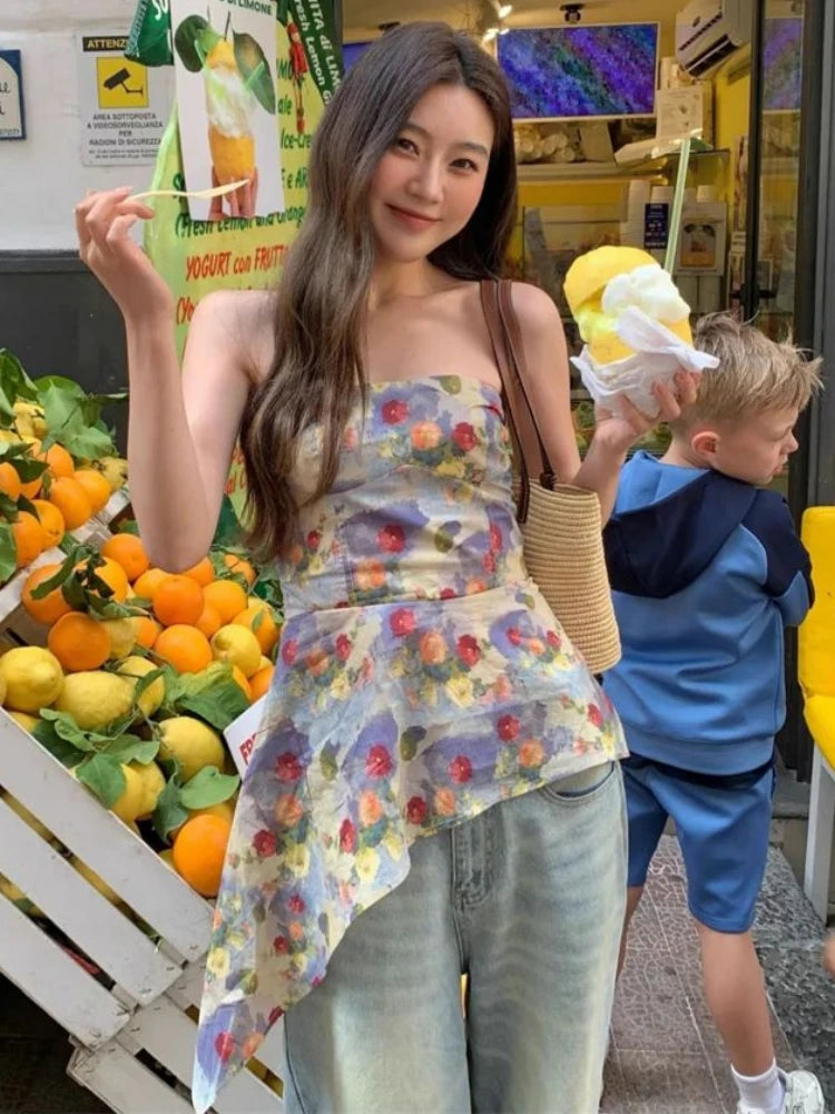 Sweet Backless Print Tank Top With Summer Vibe