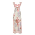 Elegant Backless Halter Dress With Lace And Floral Print High Waist Irregular Split