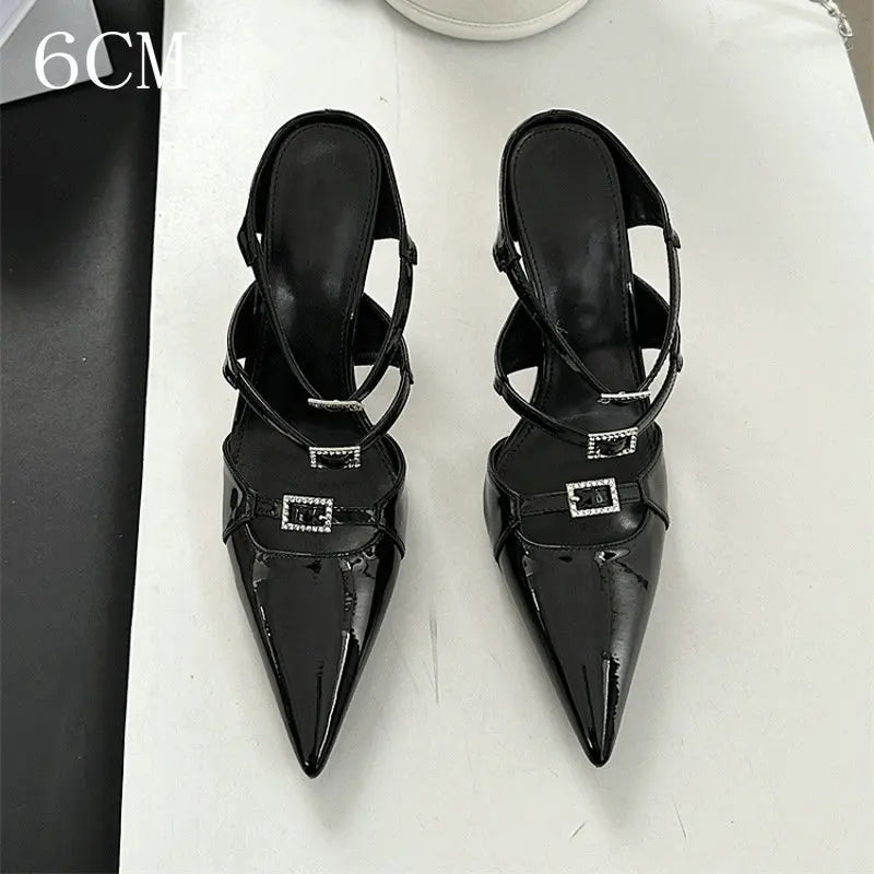 Sparkle Rhinestone Patent Leather Sandal With Thin Strap