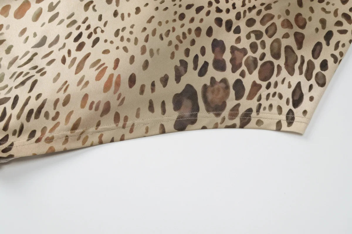 Leopard Print Halter Maxi Dress With Backless Silhouette Embellished Bandage Style