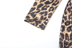 Leopard Print Ruched Deep V Neck Dress With Ribbon Tie And High Split