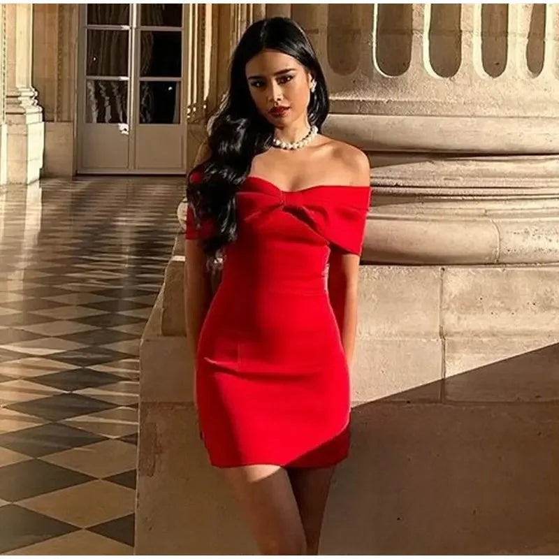 Bow Strapless Mini Backless Bodycon Dress