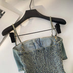 Denim Set With Sleeveless Cami Top And Mini Skirt Slim Fit Zipper