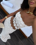 Mesh Set With Tube Top Hollow Out Cover Up Skirt