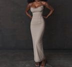 Elegant Maxi Spaghetti Strap Party Dress With Netting Waist-Hugging Fit