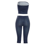 Vintage Polka Dot Two Piece Set Strapless Tube Top And Capri Pants
