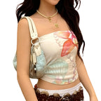 Floral Tube Top With Off Shoulder Silky Sleeveless