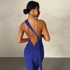 One Shoulder Backless Ruched Dress