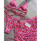 Beachwear Set With Skirted Bikini Top Push Up Bandeau Swimsuit