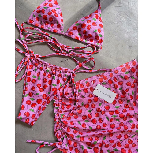 Beachwear Set With Skirted Bikini Top Push Up Bandeau Swimsuit