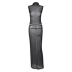Vintage Polka Dot Dress Set With See Through Top And Long Skirt For Summer Parties
