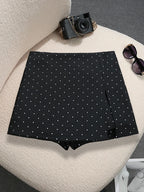 Mini Dots Pattern High Waist Skirt With Double Slits