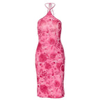 Floral Print Halter Dress With Backless Bodice Sleeveless Bodycon