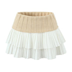 Knit Color Block Mini Skirt High Waisted Pleated