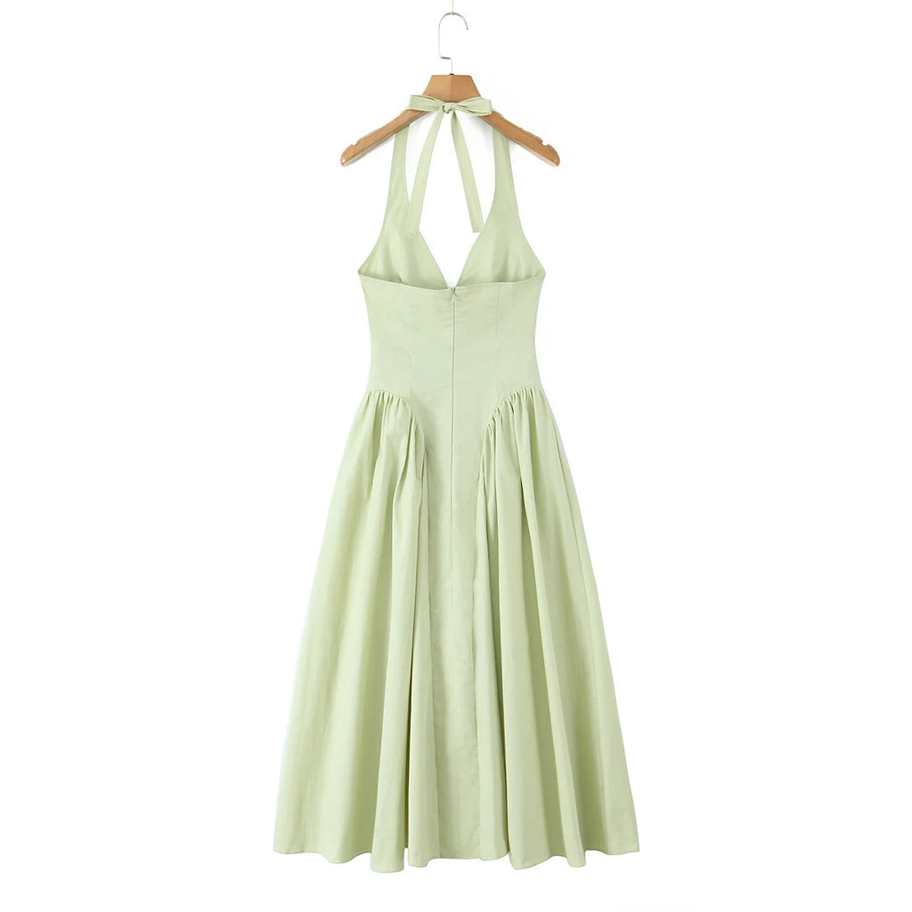 Backless Halter Midi Dress For Women Elegant A Line