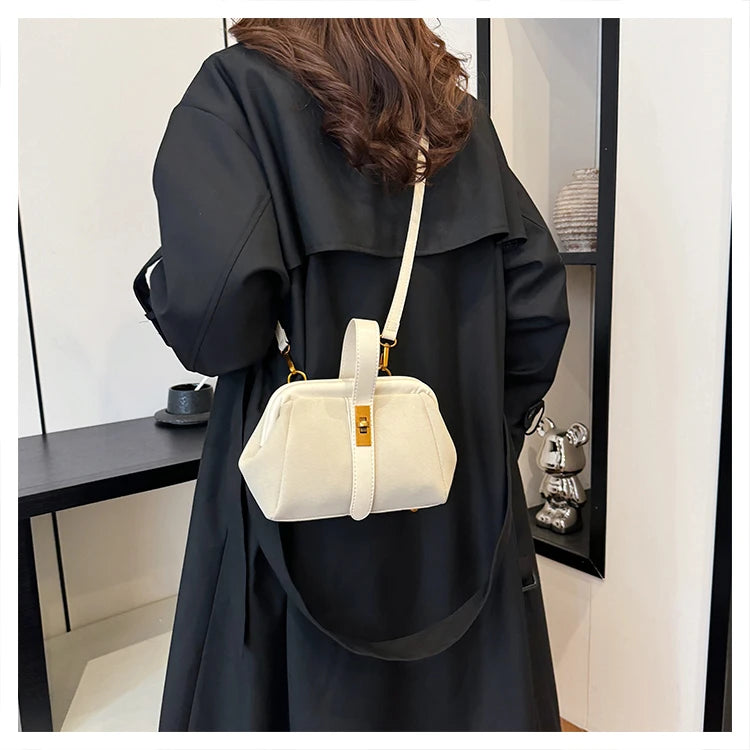 Luxe Faux Suede Frame Shoulder Bag With PU Accent Elegant Crossbody