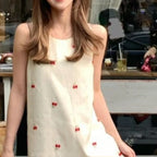 Cherry Patchwork Long Dress With Mesh Detailing