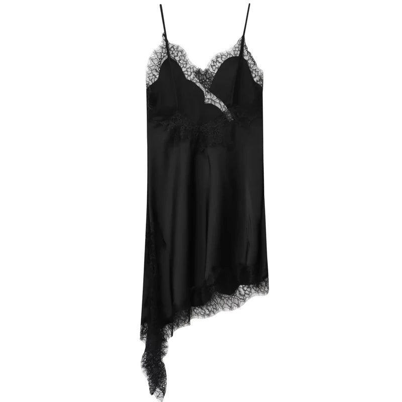 Satin Elegant Backless Lace Slip Dress