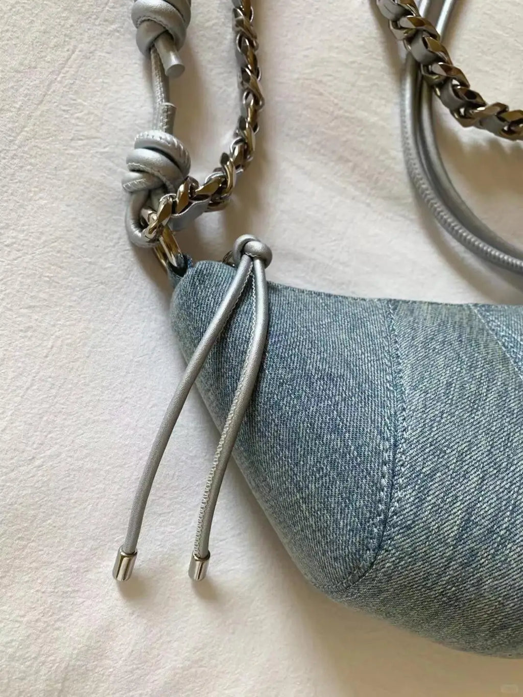 Retro Denim Crossbody Bag With Chain Ornament