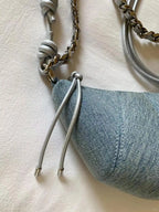 Retro Denim Crossbody Bag With Chain Ornament