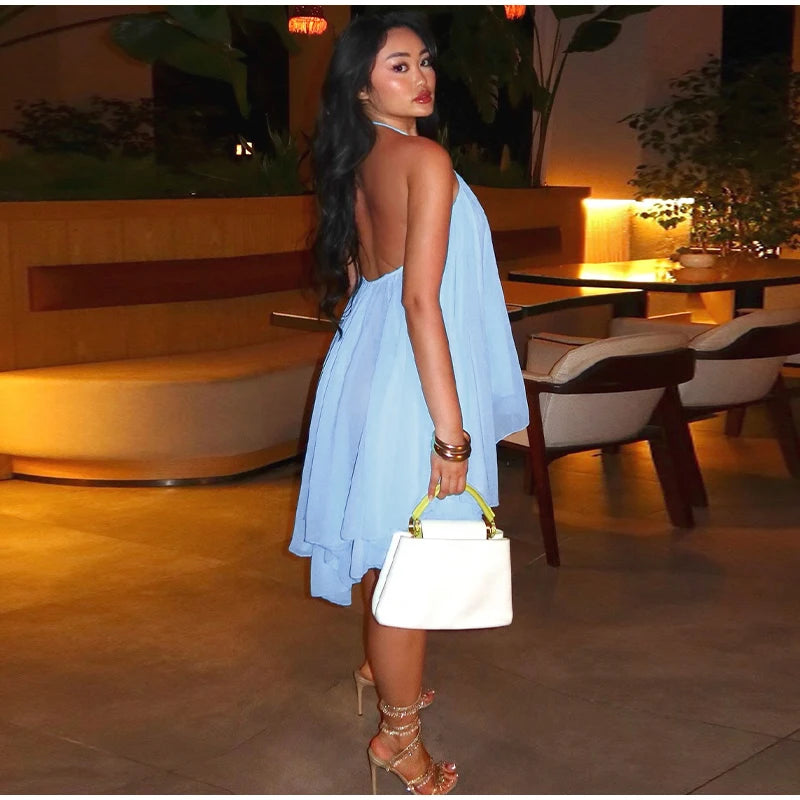 Halter Ruffles Dress Strapless Sleeveless Backless