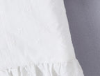Sweet White Embroidered Floral Crop Shirt With V Neck Puff Sleeves And Ruffle Hem Slim Fit
