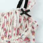 Romantic Beige Pink Flower Sling Sexy Dress Ruched Bra Backless  Dress