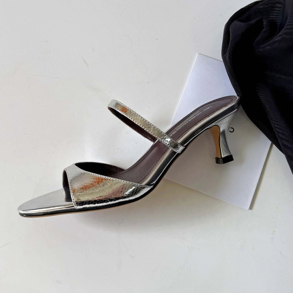Genuine Leather Slip On Peep Toe Mules