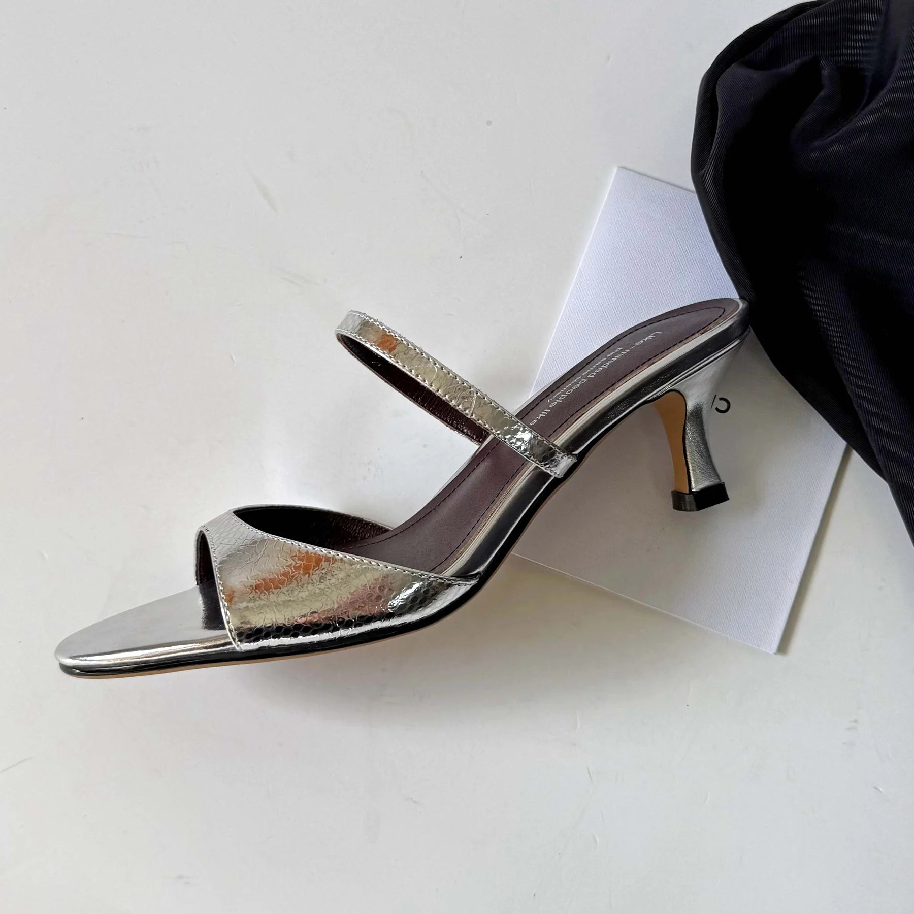 Genuine Leather Slip On Peep Toe Mules