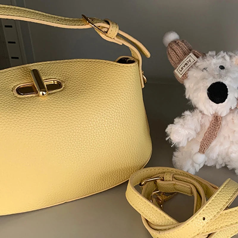 Soft Leather Bucket With Gold Button Tassel Luxe Everyday Shoulder Satchel For Women