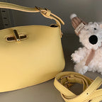 Soft Leather Bucket With Gold Button Tassel Luxe Everyday Shoulder Satchel For Women