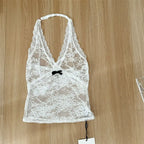 Mesh Lace Halter Vest Floral Camisole With Lace Up Detail