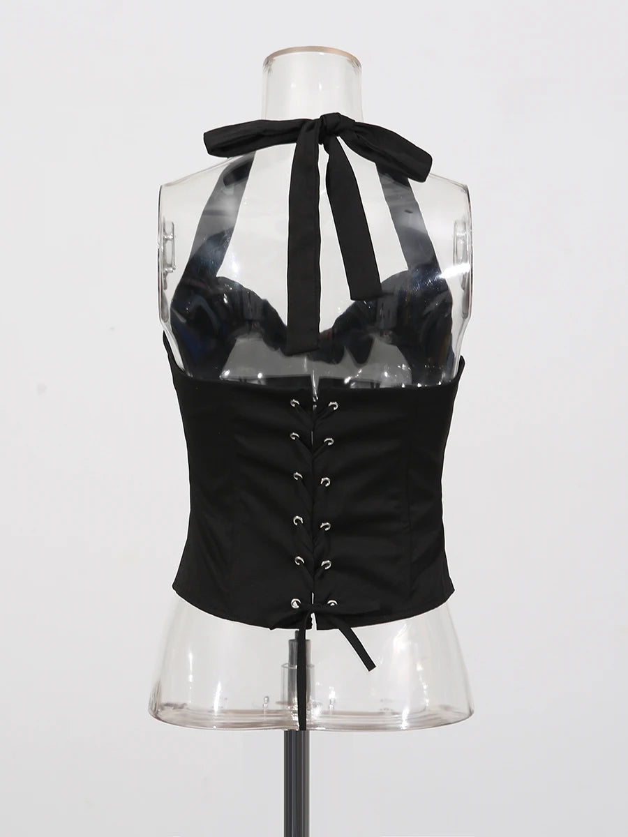 Square Neck And Lace Up Detail Sleeveless Tunic Top