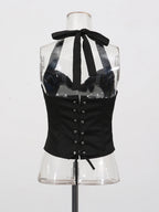 Square Neck And Lace Up Detail Sleeveless Tunic Top