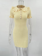 Ruffled High Waist Mini Dress Short Sleeve Knit Elegant Vintage