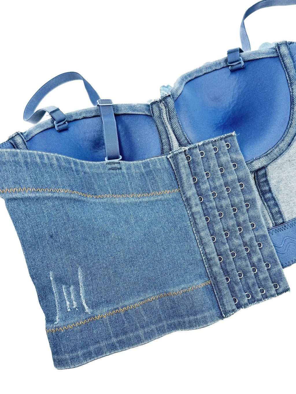 Handmade Beaded Flower Embellishment Denim Corset Vest Top