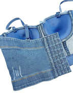 Handmade Beaded Flower Embellishment Denim Corset Vest Top