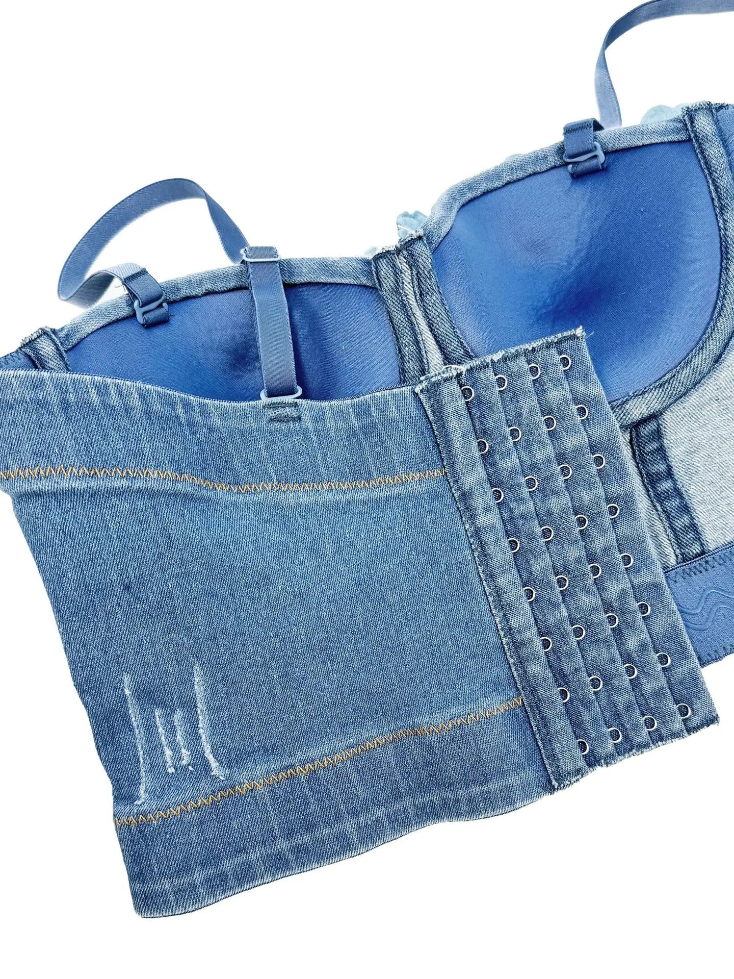 Handmade Beaded Flower Embellishment Denim Corset Vest Top