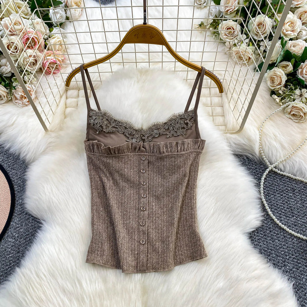 Sexy Basic Knit Lace Crop Top