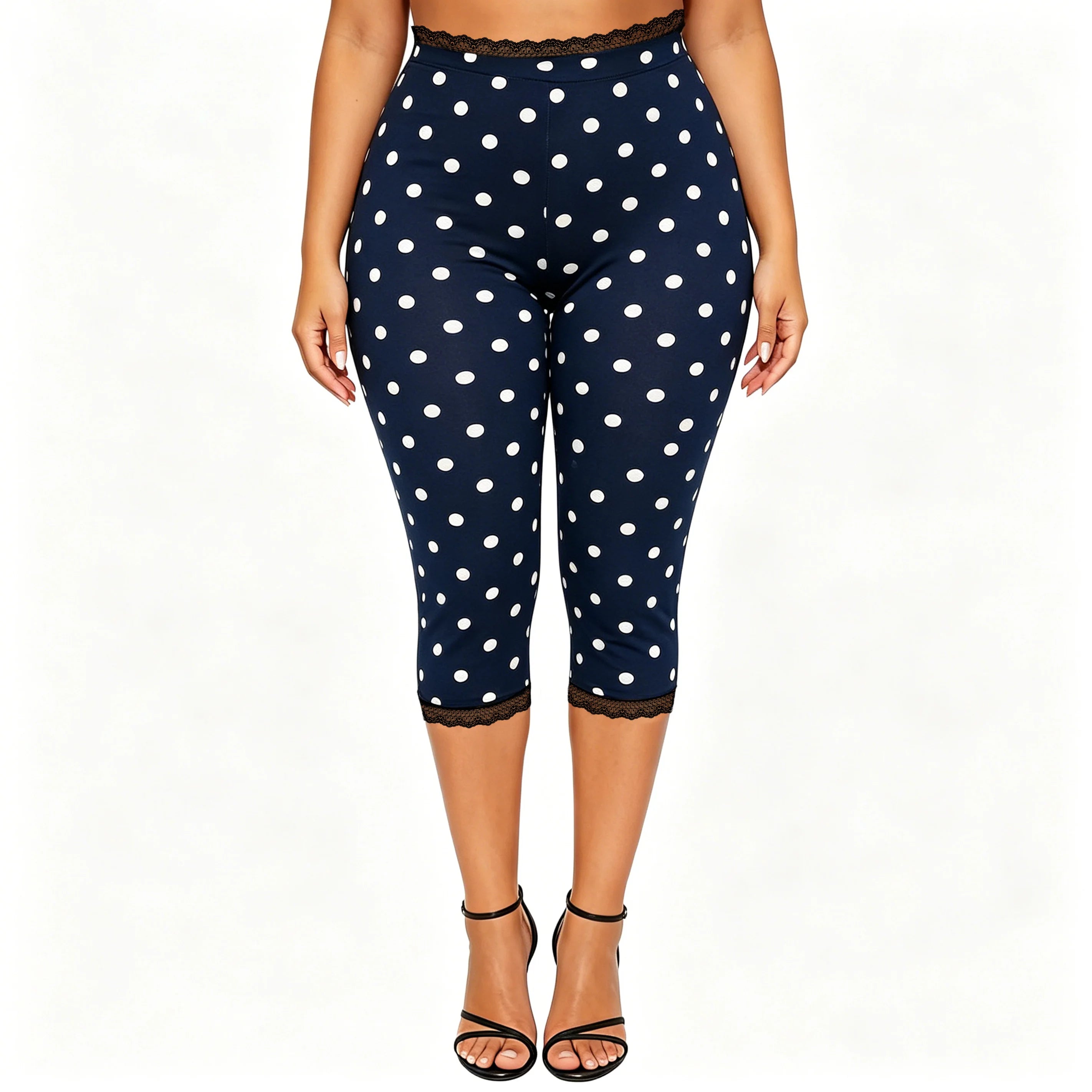 Retro Lace Trim Capri Pants With Elastic Waist