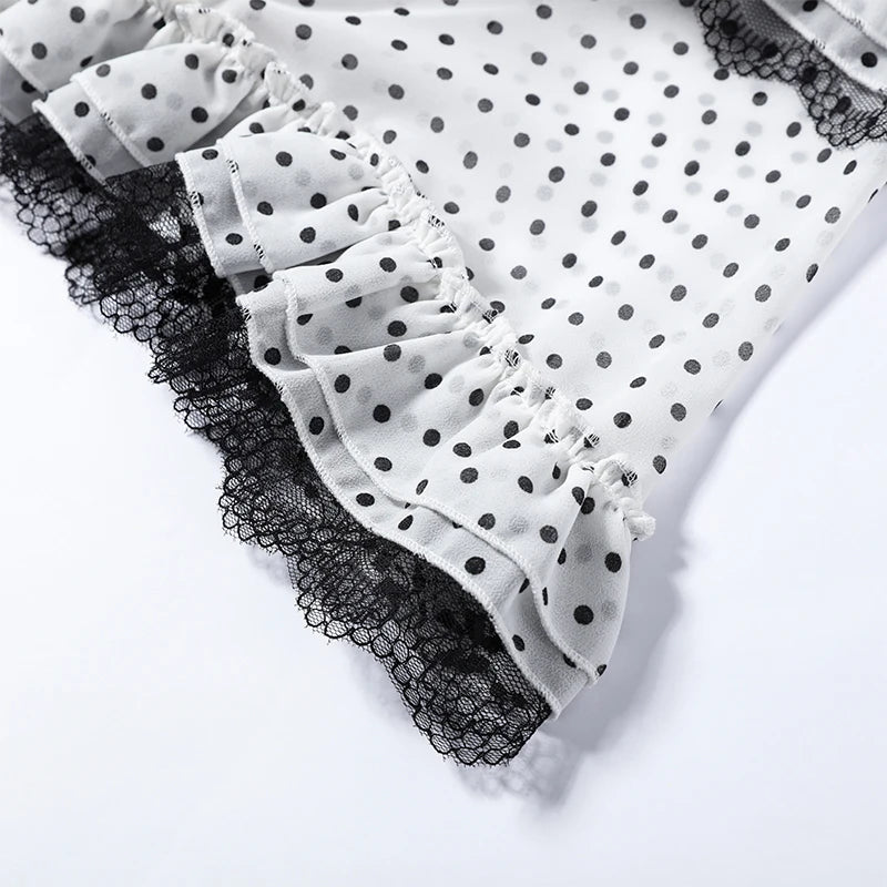 Polka Dot Chic Set With V Neck Crop Top And Ruffle Skirt