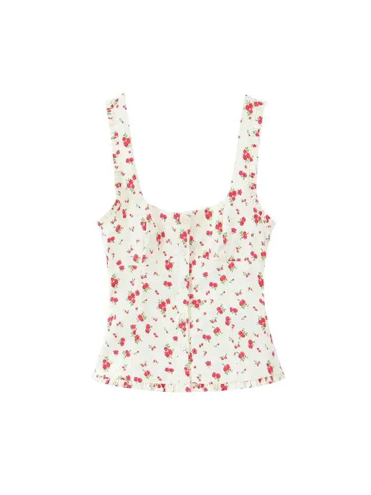 Floral Print Tank Top And Mid Waist Pleated Mini Skirt Two-piece Set