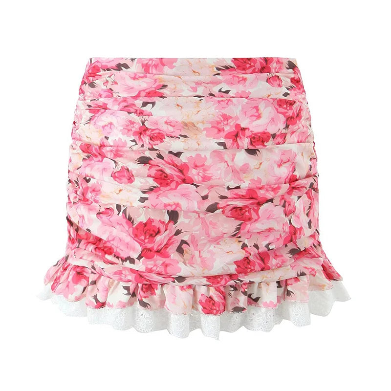 Boho Floral Print 2 Pieces Skirts Set Holiday Summer Women Sexy Backless Halter Top + Mini Skirt