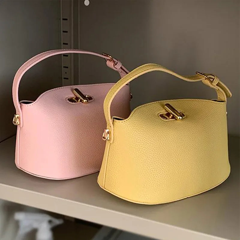 Soft Leather Bucket With Gold Button Tassel Luxe Everyday Shoulder Satchel For Women