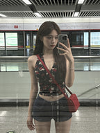 Retro Floral V Neck Halter Top