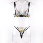 Floral Sheer Embroidery Lingerie Set With Underwire Push Up Bra And Panty Two Piece