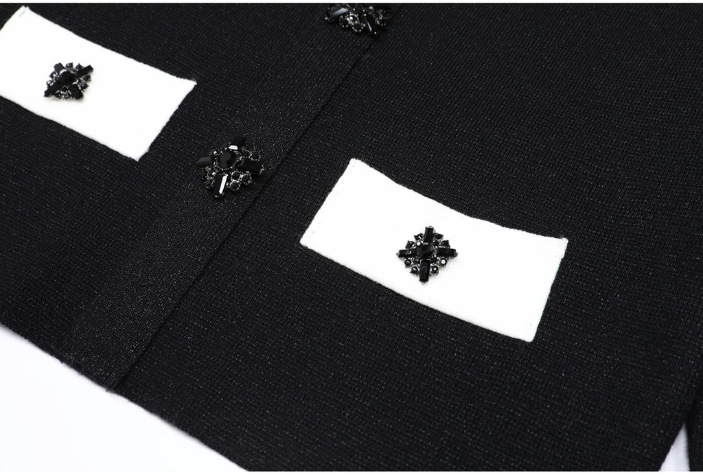 Diamond Buckle Knit Top With Elastic Fit Long Sleeve Pullover Round Neck For Women